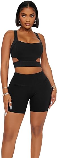 Two Piece Seamless Ribbed Crop Tank & Shorts
