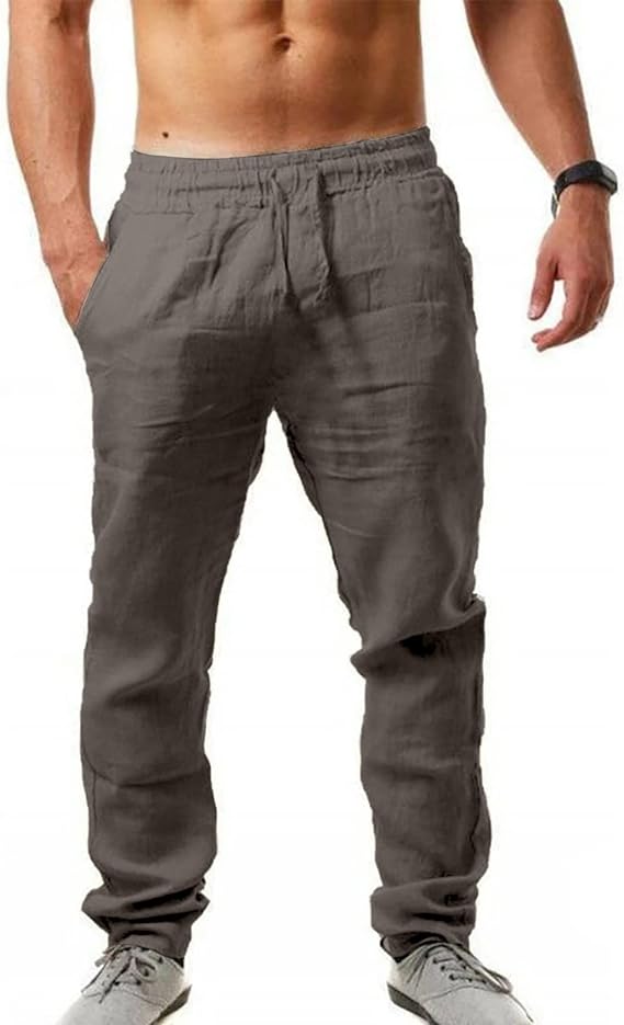 Pantalones casuales de lino con cordón para hombre