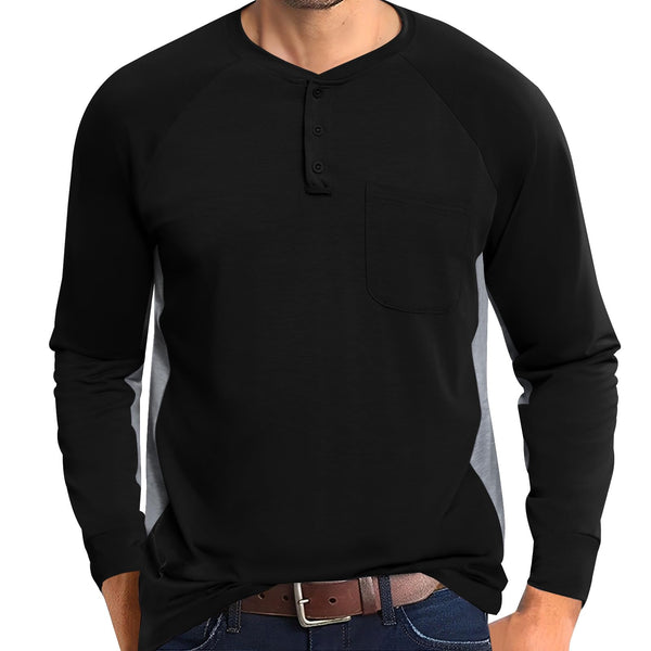 Mens Casual Long Sleeve Henley Shirt With