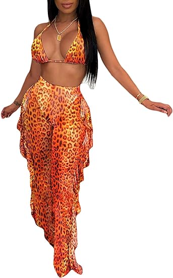 Tops cortos de dos piezas y pantalones con volantes