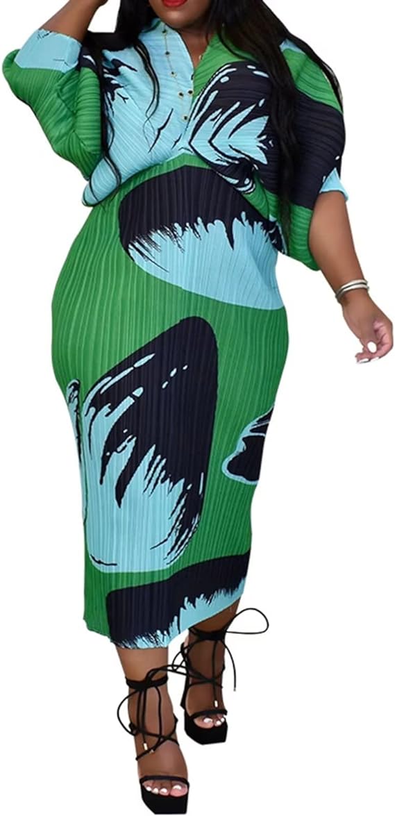 Vestidos con estampado floral y manga murciélago con cuello en V