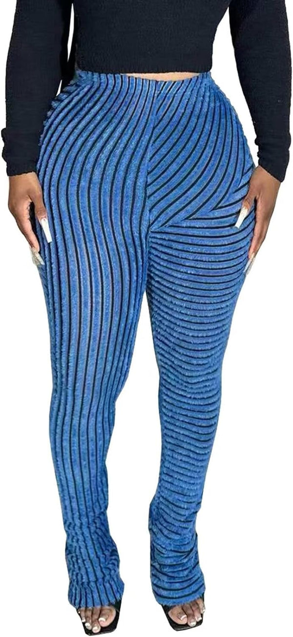 Striped Knitted Stacked Skinny Long Pants
