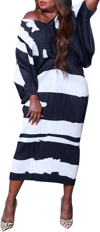 V Neck Bat Sleeve Floral Printed Dress