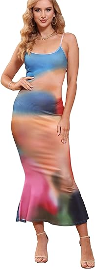 Tie-Dye Printed Sleeveless Slim Maxi Dress