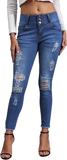 Denim High Waist Ripped Jeans