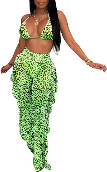 Tops cortos de dos piezas y pantalones con volantes