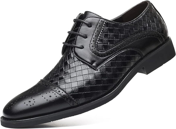 Mens Leather Checkered Lace Up Shoes