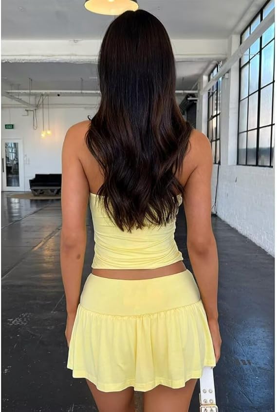 Two Piece Ruched Tube Top A-line Skirt