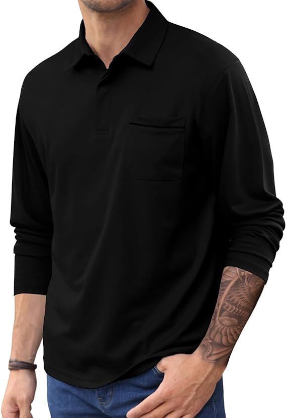 Mens Solid Color Long Sleeve Polo Shirts