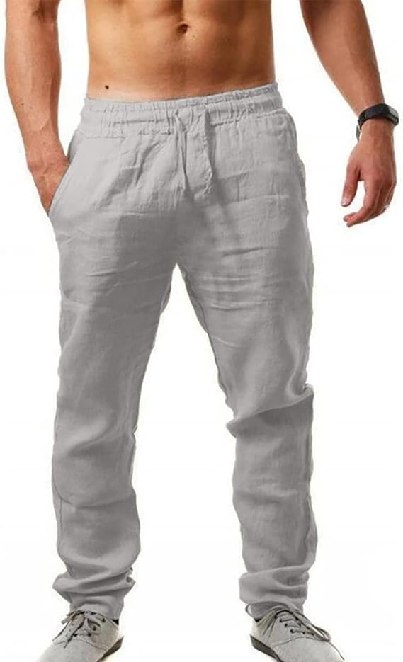 Pantalones casuales de lino con cordón para hombre