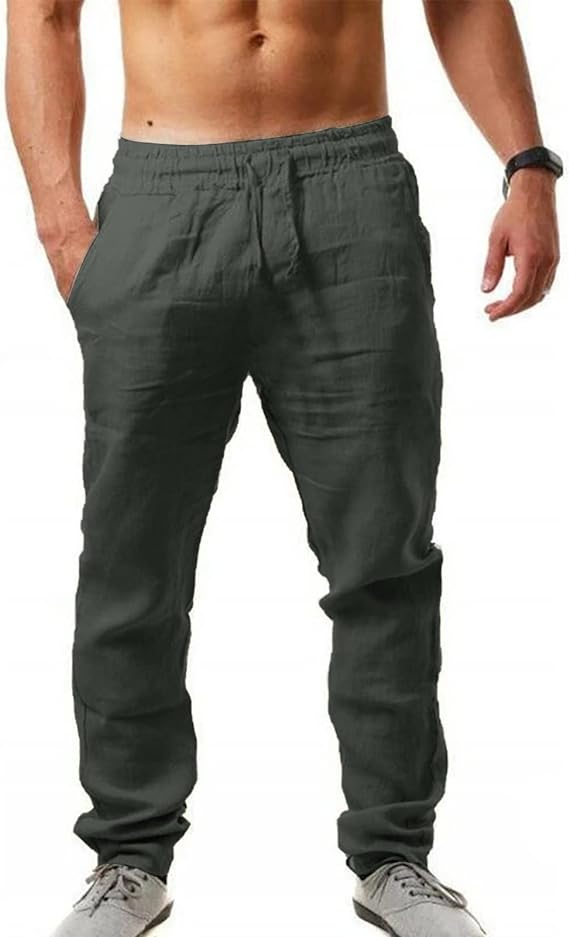 Pantalones casuales de lino con cordón para hombre