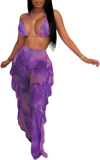 Tops cortos de dos piezas y pantalones con volantes