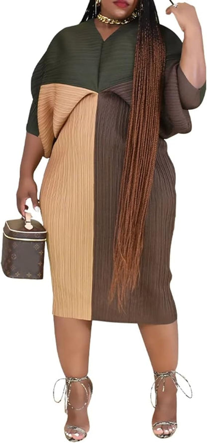 V Neck Bat Sleeve Floral Printed Dress