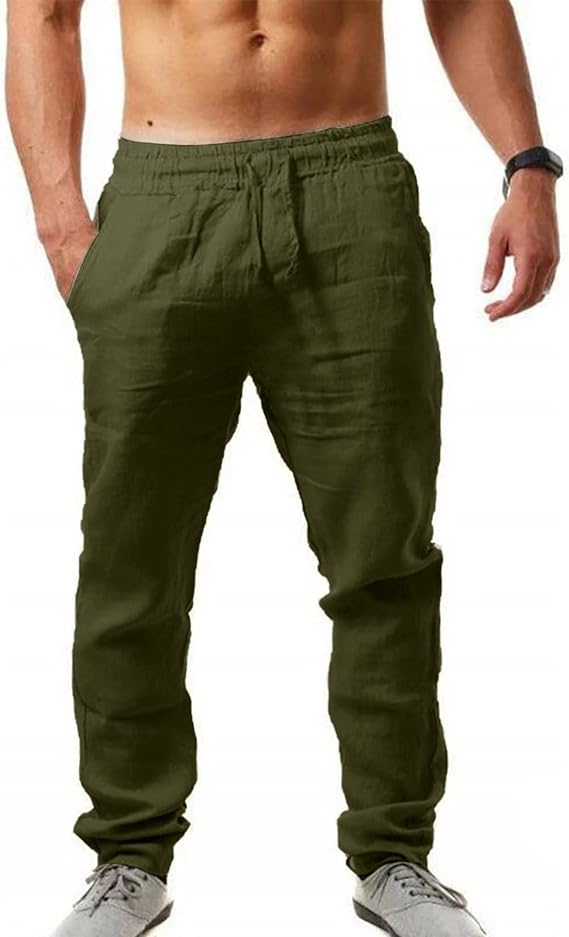 Pantalones casuales de lino con cordón para hombre