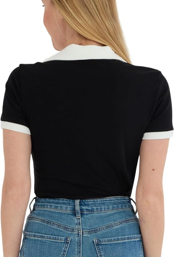 Tops color block con cuello en V y manga corta