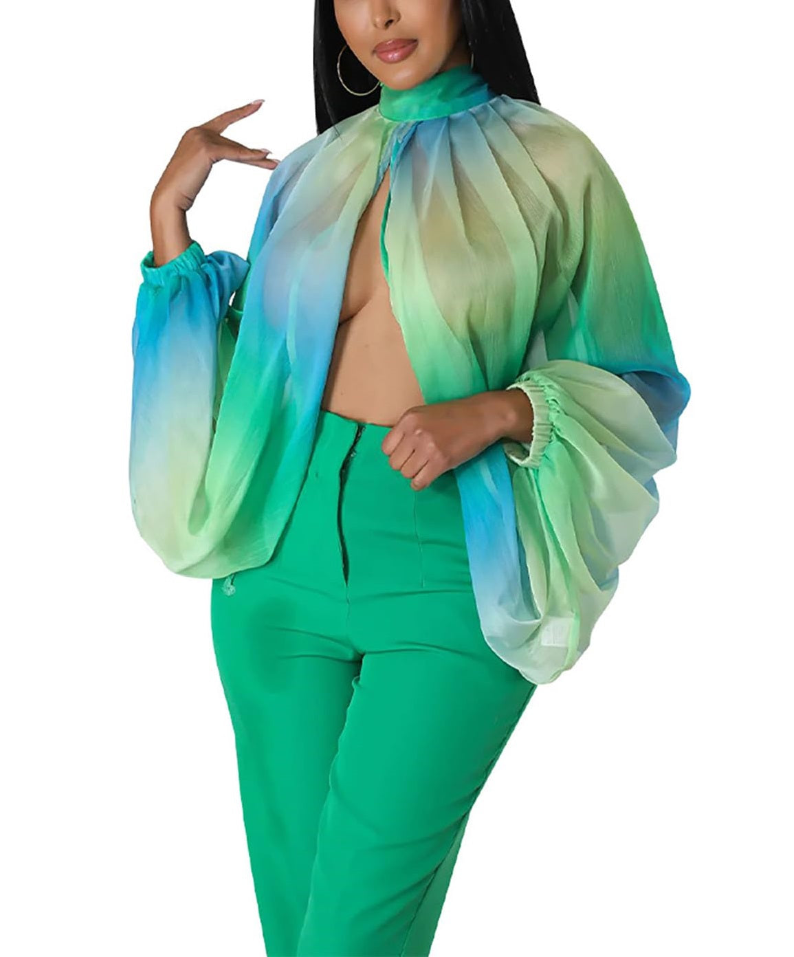 Blusa de gasa de manga larga con murciélago