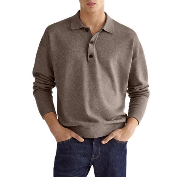 Mens Solid Color Long Sleeve Polo Shirt