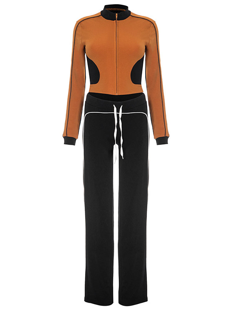 Stand Collar Slim Fit Jacket and Pants Set