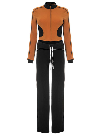 Stand Collar Slim Fit Jacket and Pants Set