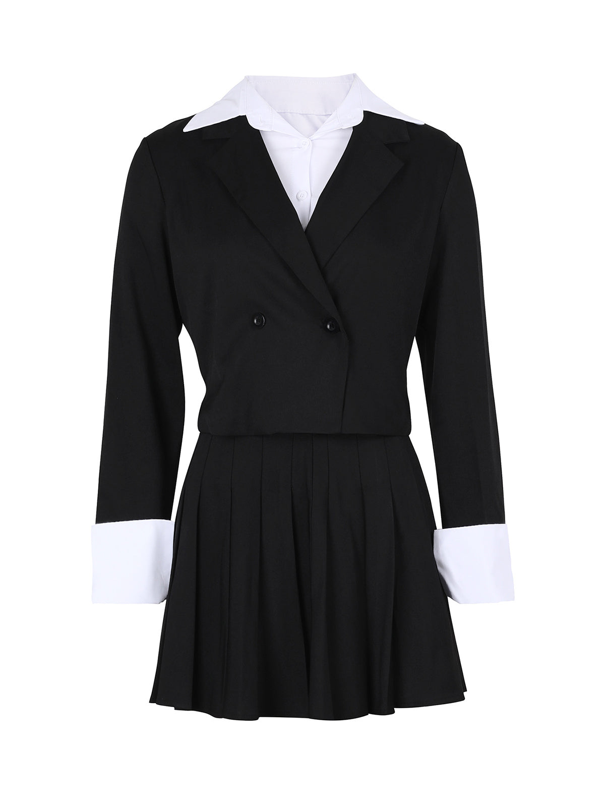 Two-Piece Blazer Shirt Collar Pleated Skirt Set