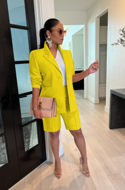 Conjuntos de pantalones cortos tipo blazer de manga larga de dos piezas