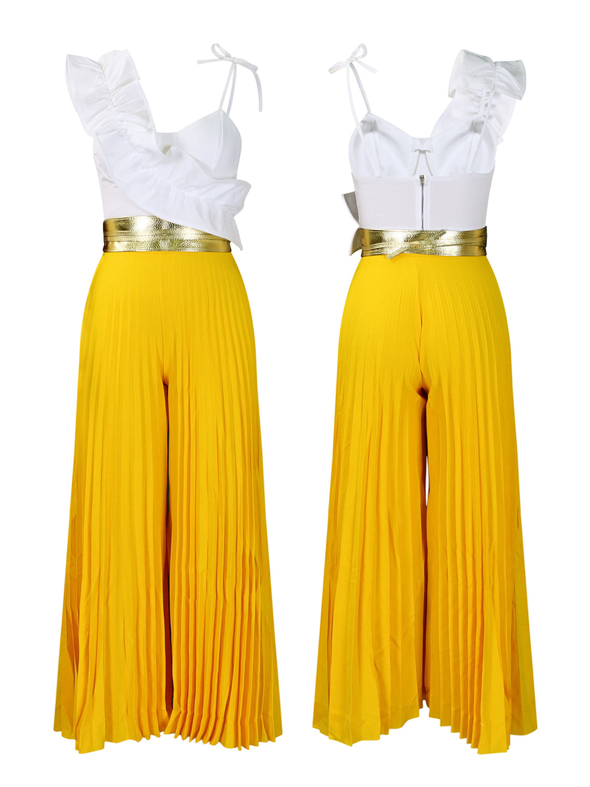 One-Shoulder Ruffle Pleated Pants Set