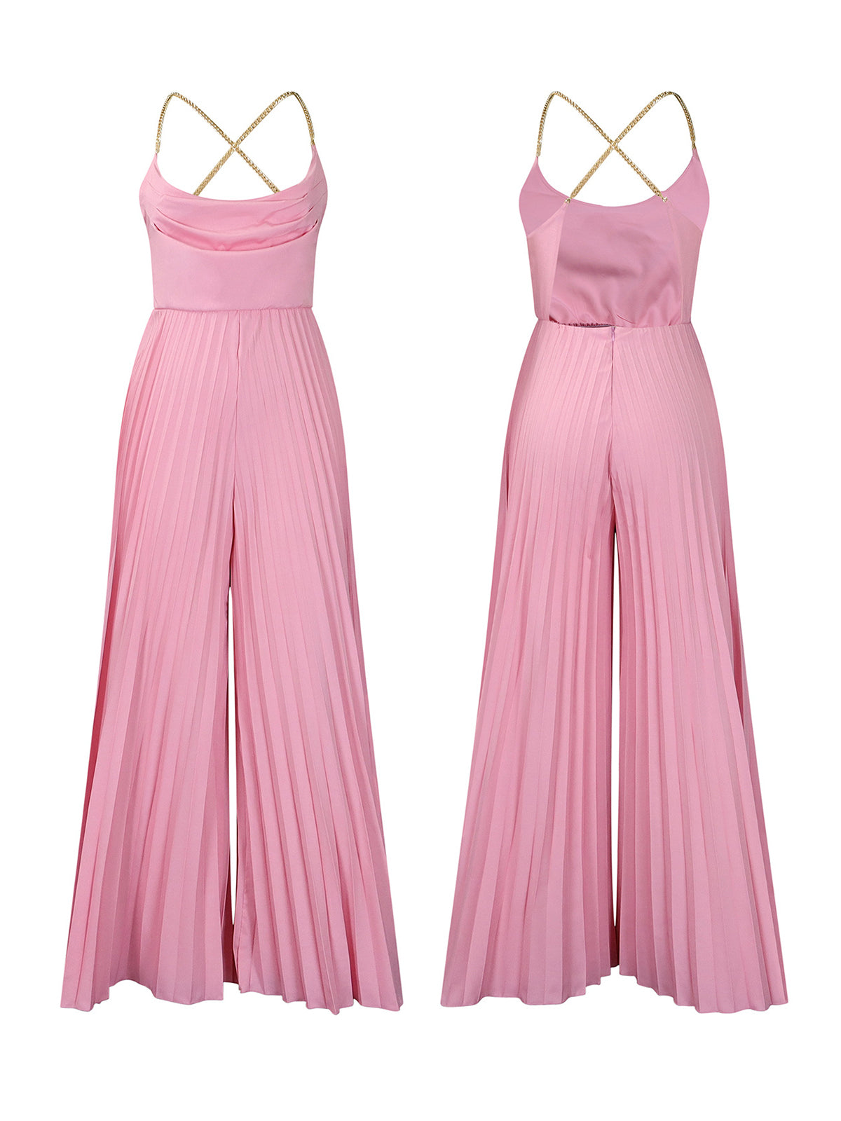 Chain Halter Backless Pleated Jumpsuit