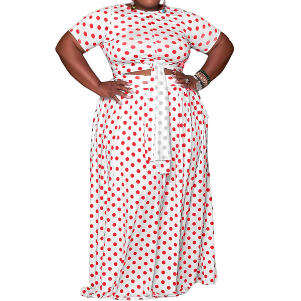 Plus Size Polka Dot Crop Top + Maxi Skirts