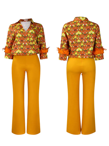 Printed Long Sleeve Shirt & Wide-Leg Pants