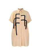 Studded Trim Oversized Shirt Midi Dress