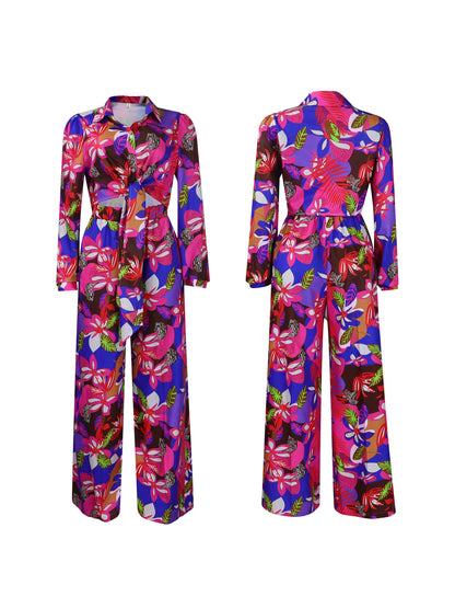 Printed Two-Piece Shirt & Wide-Leg Pants