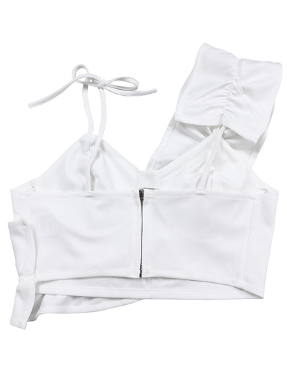 One-Shoulder Ruffle Pleated Pants Set