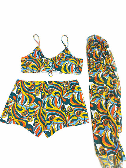 Conjuntos cortos con estampado floral de tres piezas de talla grande