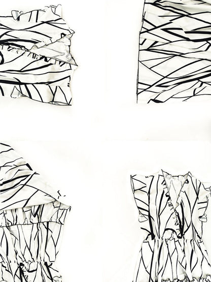 Geometric Print V-Neck Ruffle Hem Maxi Dress