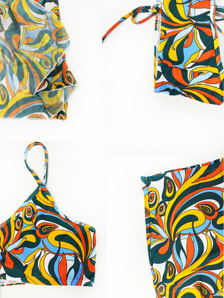 Conjuntos cortos con estampado floral de tres piezas de talla grande