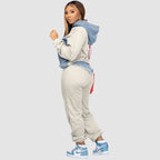 Conjunto de pantalón y sudadera con capucha de patchwork de mezclilla