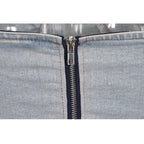 Conjunto de pantalón largo y top corto sin tirantes de mezclilla