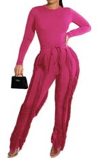Two Piece Long Sleeve Top Tassel Pants
