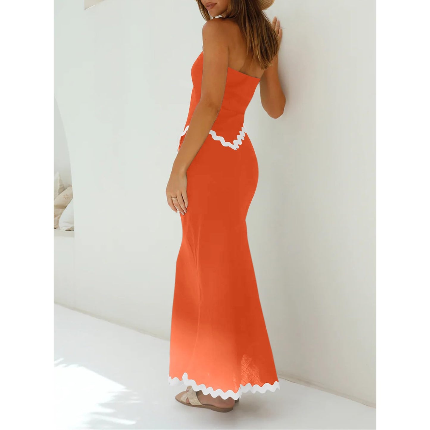 Top de tubo irregular de dos piezas y falda larga