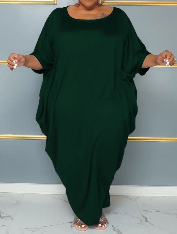 Plus Size Dolman Short Sleeve Maxi Dress