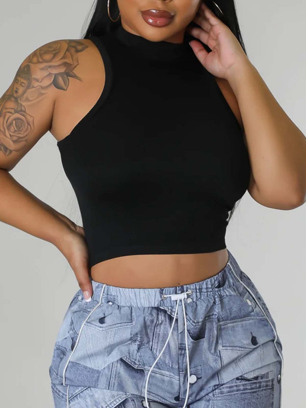 Sleeveless Ribbed Solid Crop Tops