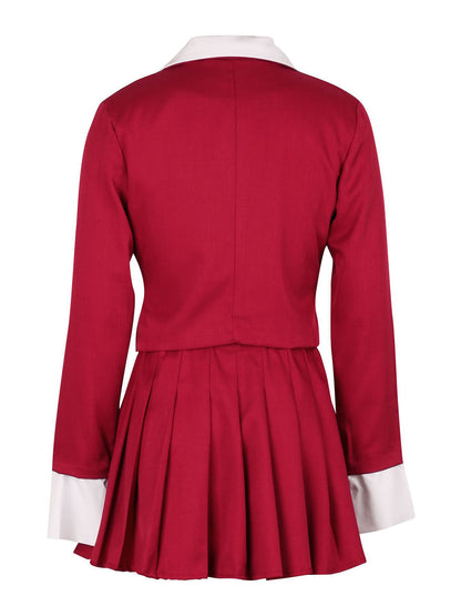 Two-Piece Blazer Shirt Collar Pleated Skirt Set