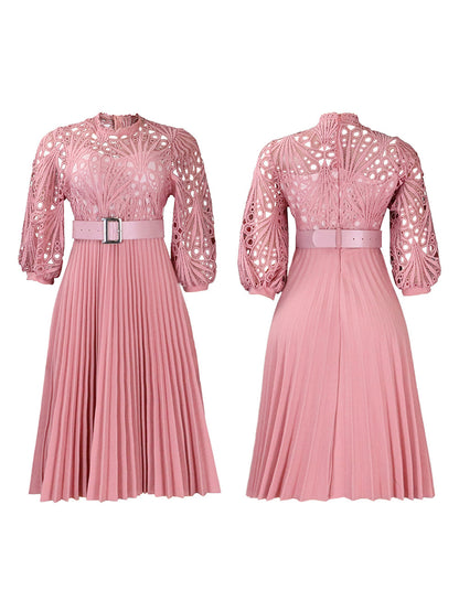Plus Size Lace Hollow Out Pleated Dress