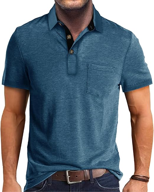Polo de manga corta para hombre con bolsillo