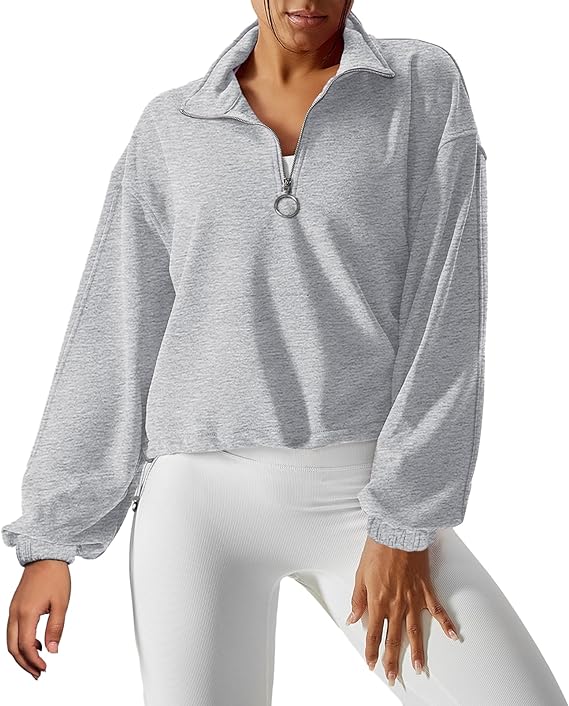Half Zip Long Sleeve Crop Pullover Shirts