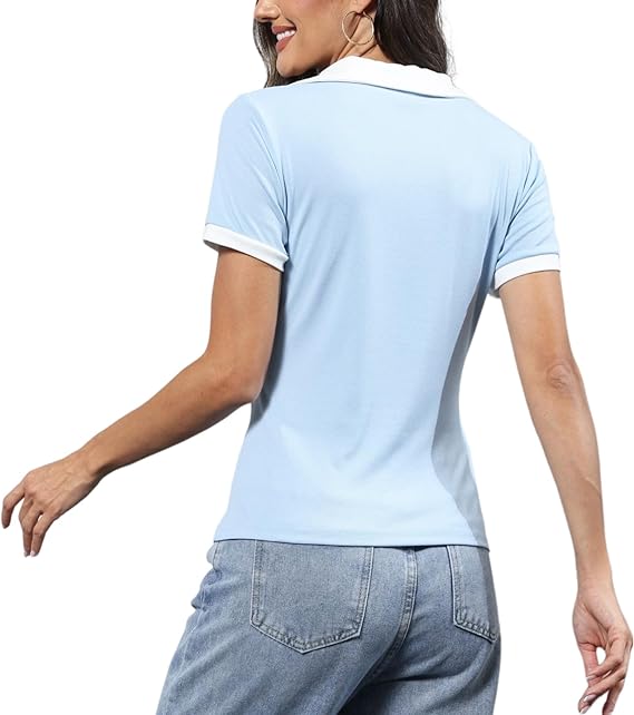 Tops color block con cuello en V y manga corta