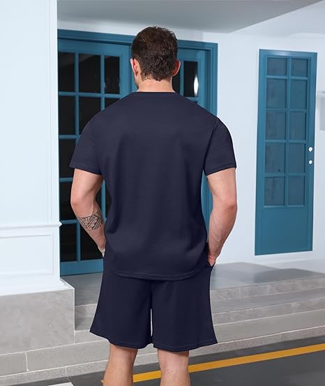 Mens Two Pieces Waffle Top Shorts Set