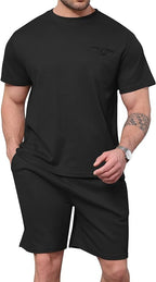 Mens Two Pieces Waffle Top Shorts Set