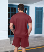 Mens Two Pieces Waffle Top Shorts Set