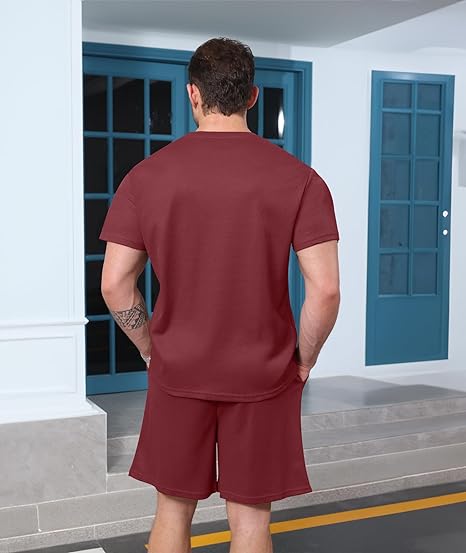 Mens Two Pieces Waffle Top Shorts Set